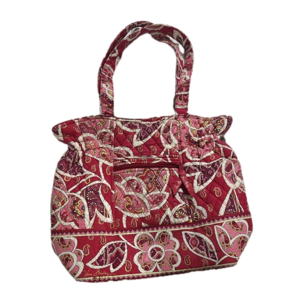 Vera Bradley Retired Rosie Posies Medium Handbag Tote Purse, Red Pink,  12 x15